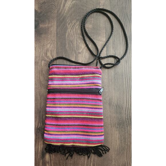 El Salvador Fringe Multicolored Woven Knit Bohemian Pouch Purse Crossbody - Picture 2 of 6